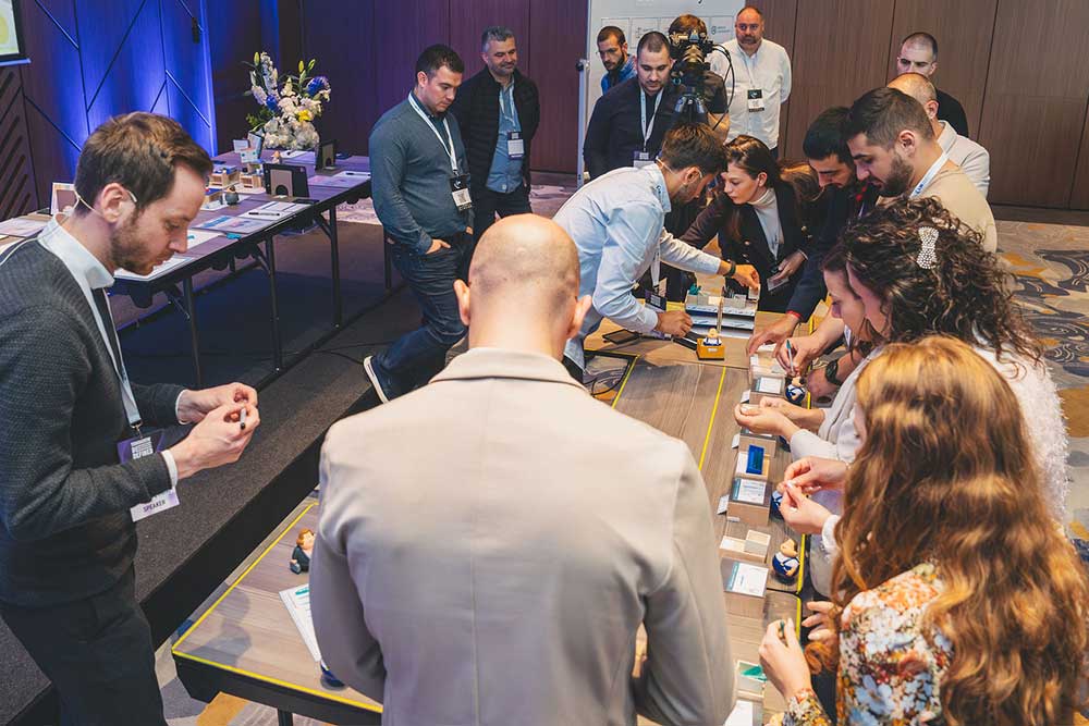 Team discussing Lean Game process improvement ideas